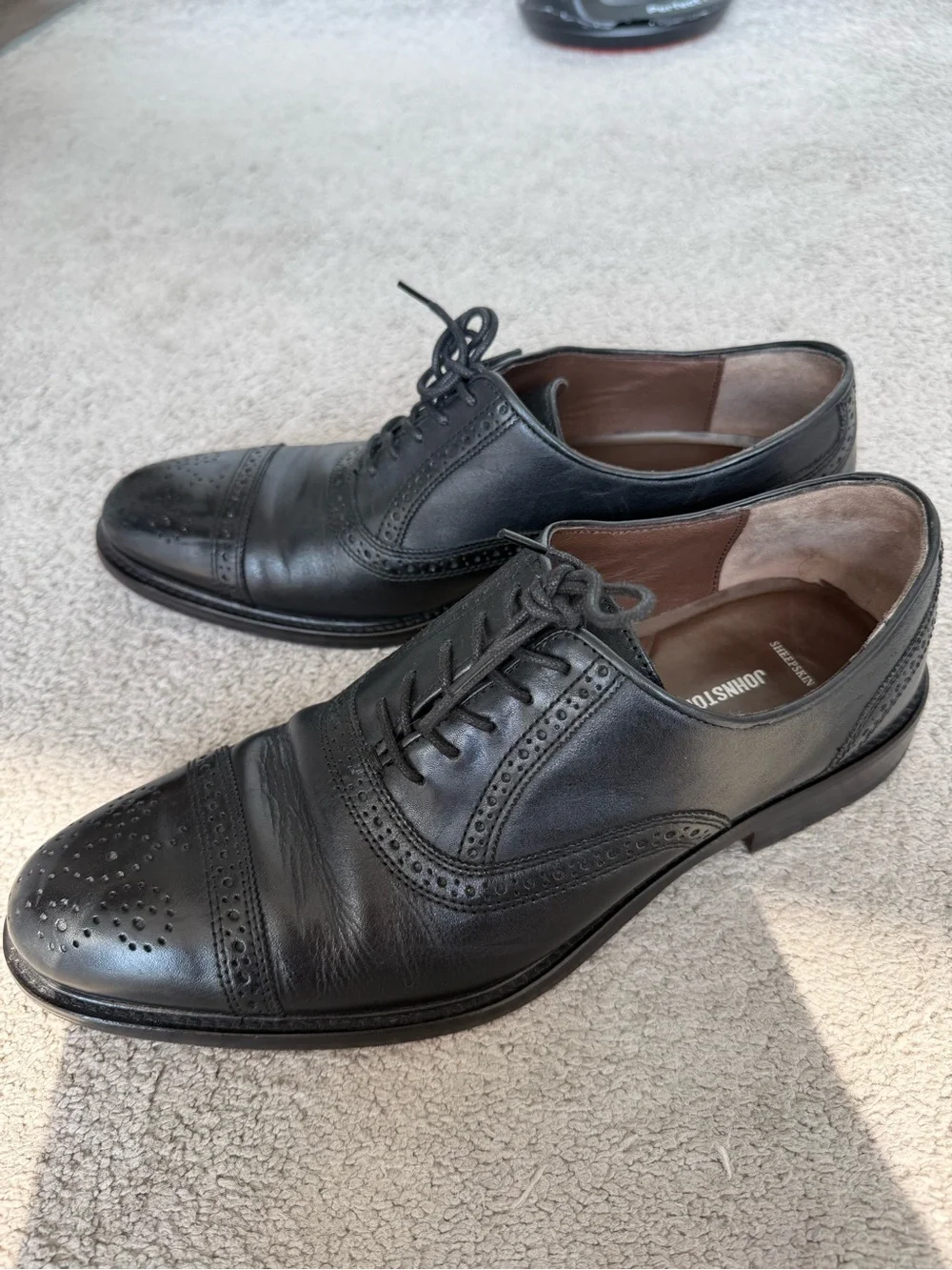 Johnston & Murphy Black Leather Wingtip Derby Oxfords
